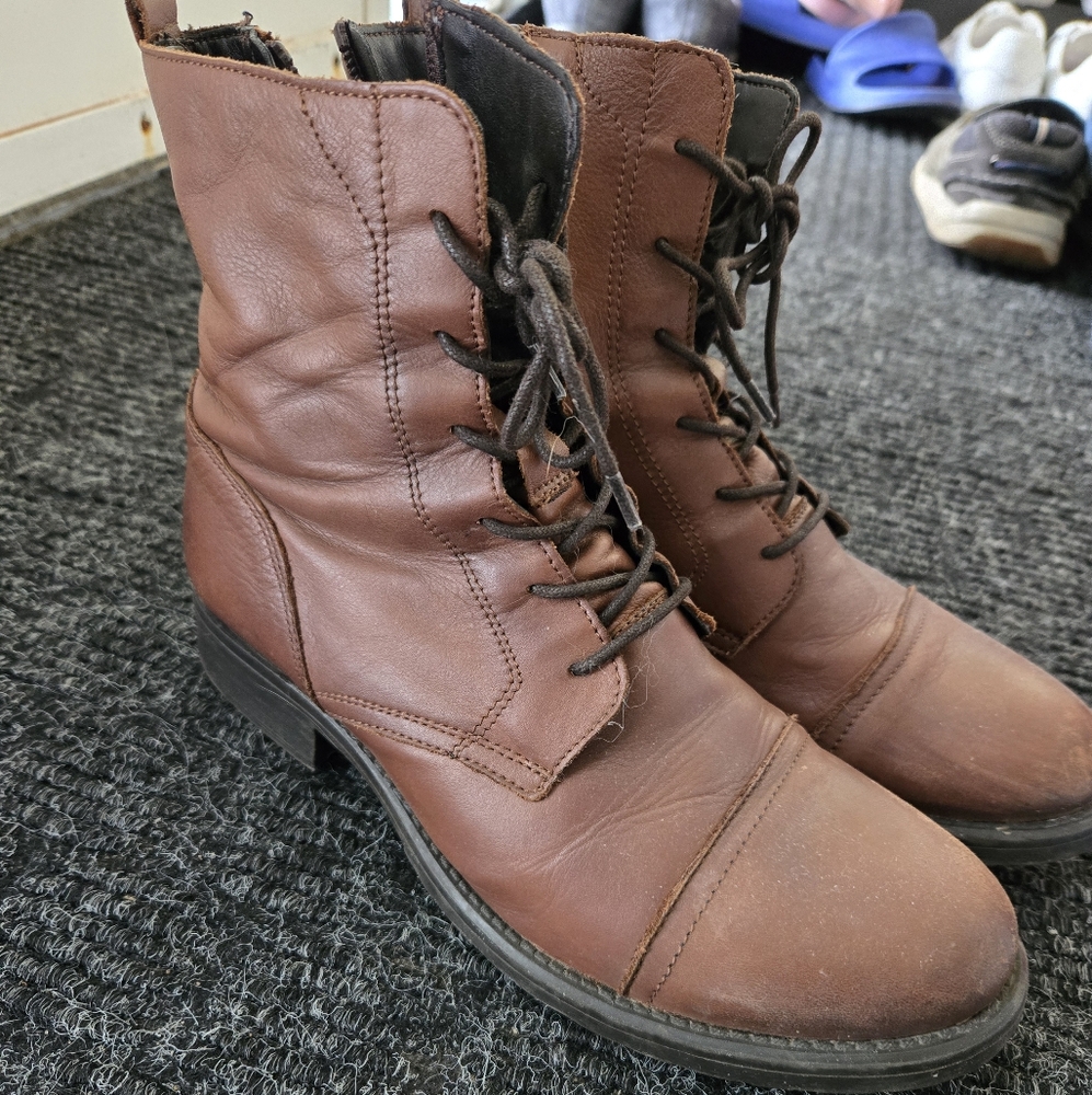 Aldo Brown Leather Combat Ankle Boots